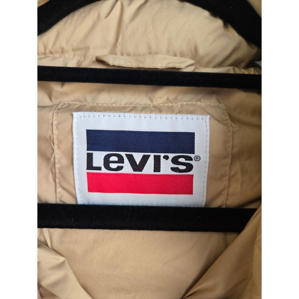 Levi's 733 Box Quilted Puffer Jacket Tan Beige S Small Pockets Full Zip - Picture 3 of 9